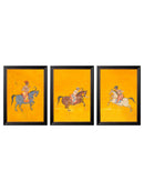 Quality Glass Fronted Framed Print, c.17th Century Indian Polo Players Triptych Framed Wall Art PictureVintage Frog T/AFramed Print