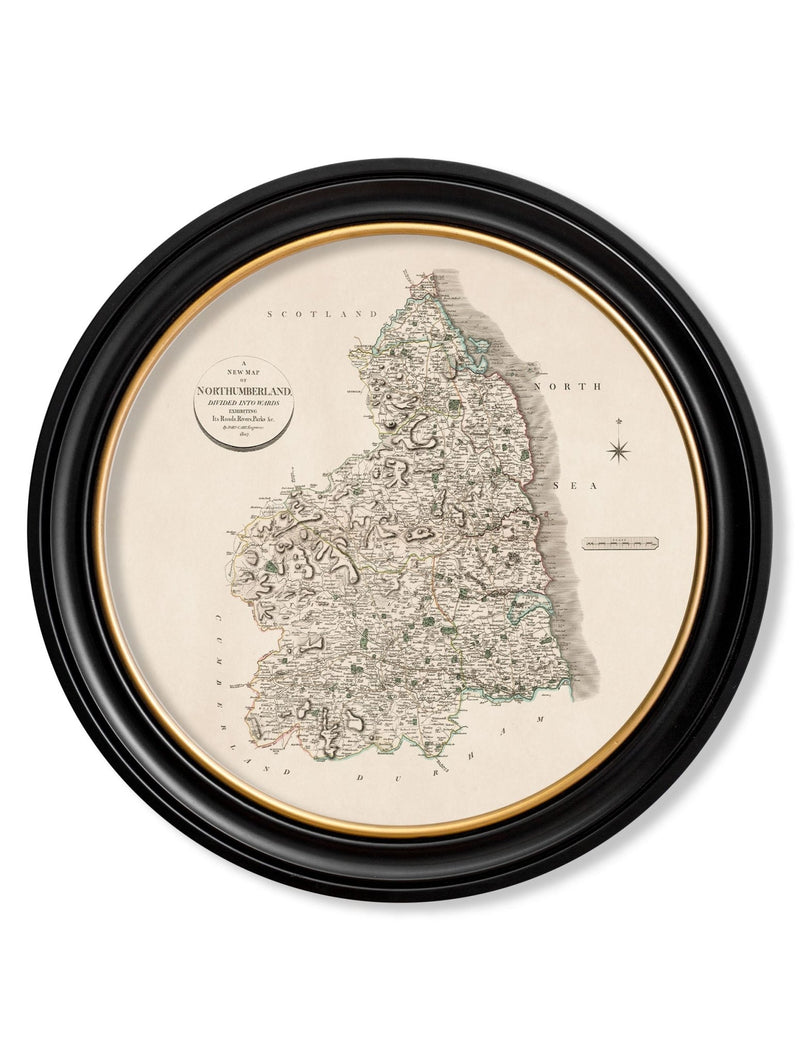 Quality Glass Fronted Framed Print, c.1806 County Maps of England - Round Framed Wall Art PictureVintage Frog T/AFramed Print