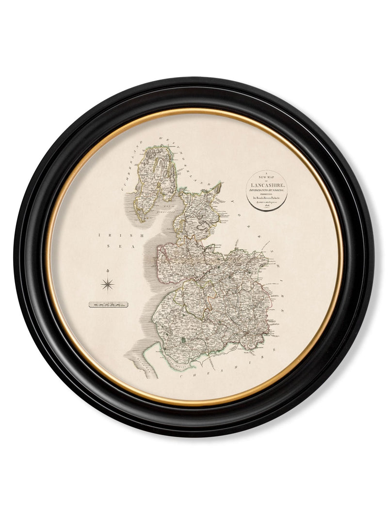 Quality Glass Fronted Framed Print, c.1806 County Maps of England - Round Framed Wall Art PictureVintage Frog T/AFramed Print