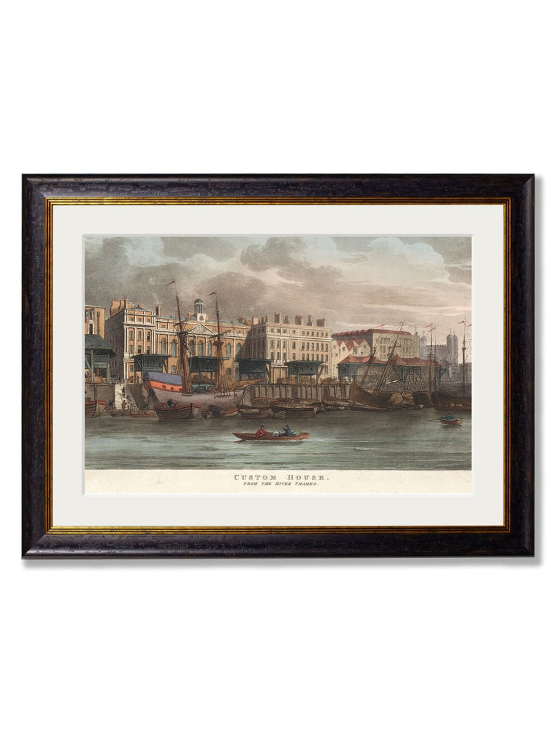 Quality Glass Fronted Framed Print, c.1808 Custom House from the River Thames Framed Wall Art PictureVintage Frog T/AFramed Print