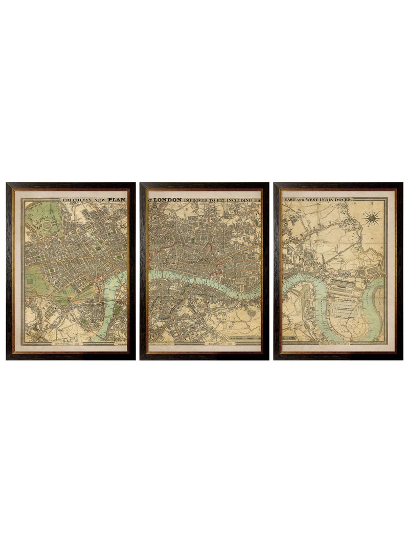 Quality Glass Fronted Framed Print, c.1827 London Triptych Map Framed Wall Art PictureVintage Frog T/AFramed Print