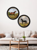 Quality Glass Fronted Framed Print, c.1840 Horses - Round Frame Framed Wall Art PictureVintage Frog T/AFramed Print