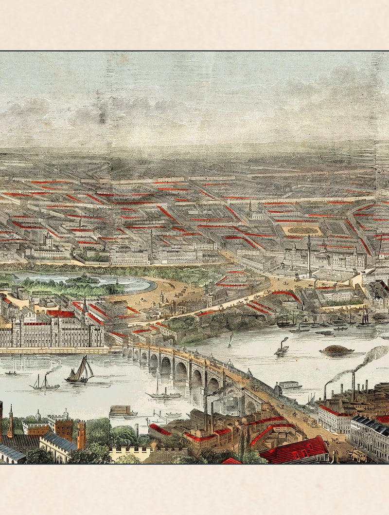 Quality Glass Fronted Framed Print, c.1845 Panoramic View of London and the River Thames Framed Wall Art PictureVintage Frog T/AFramed Print