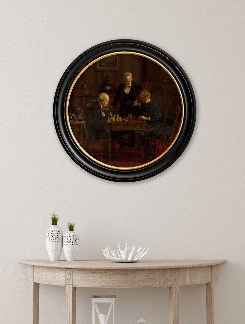 Quality Glass Fronted Framed Print, c.1876 The Chess Players - Thomas Eakins - Round Frame Framed Wall Art PictureVintage Frog T/AFramed Print