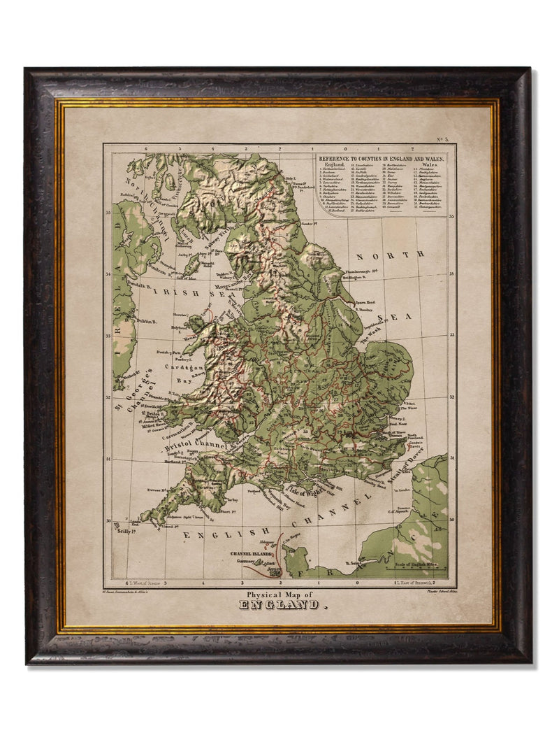 Quality Glass Fronted Framed Print, c.1880 Maps of The United Kingdom & Ireland Framed Wall Art PictureVintage Frog T/AFramed Print