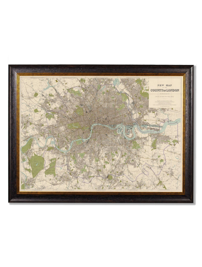 Quality Glass Fronted Framed Print, c.1905 County Map of London Framed Wall Art PictureVintage Frog T/AFramed Print