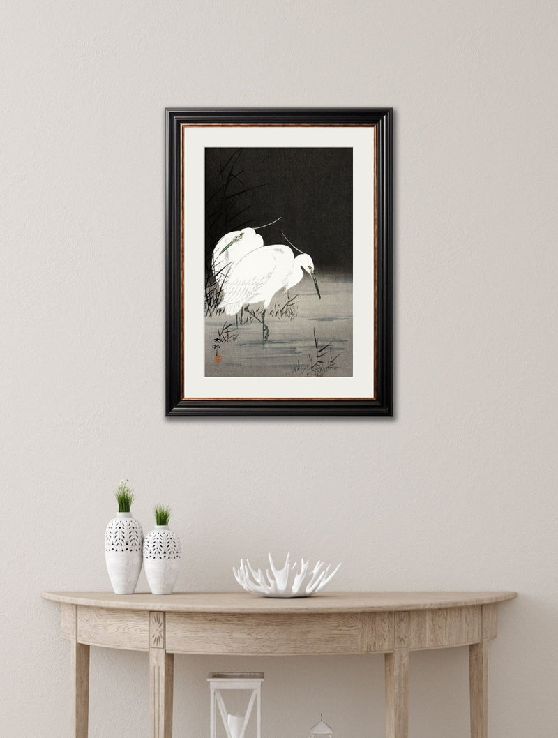 Quality Glass Fronted Framed Print, c.1910 Two Egrets in Reeds - Ohara Koson Framed Wall Art PictureVintage Frog T/AFramed Print