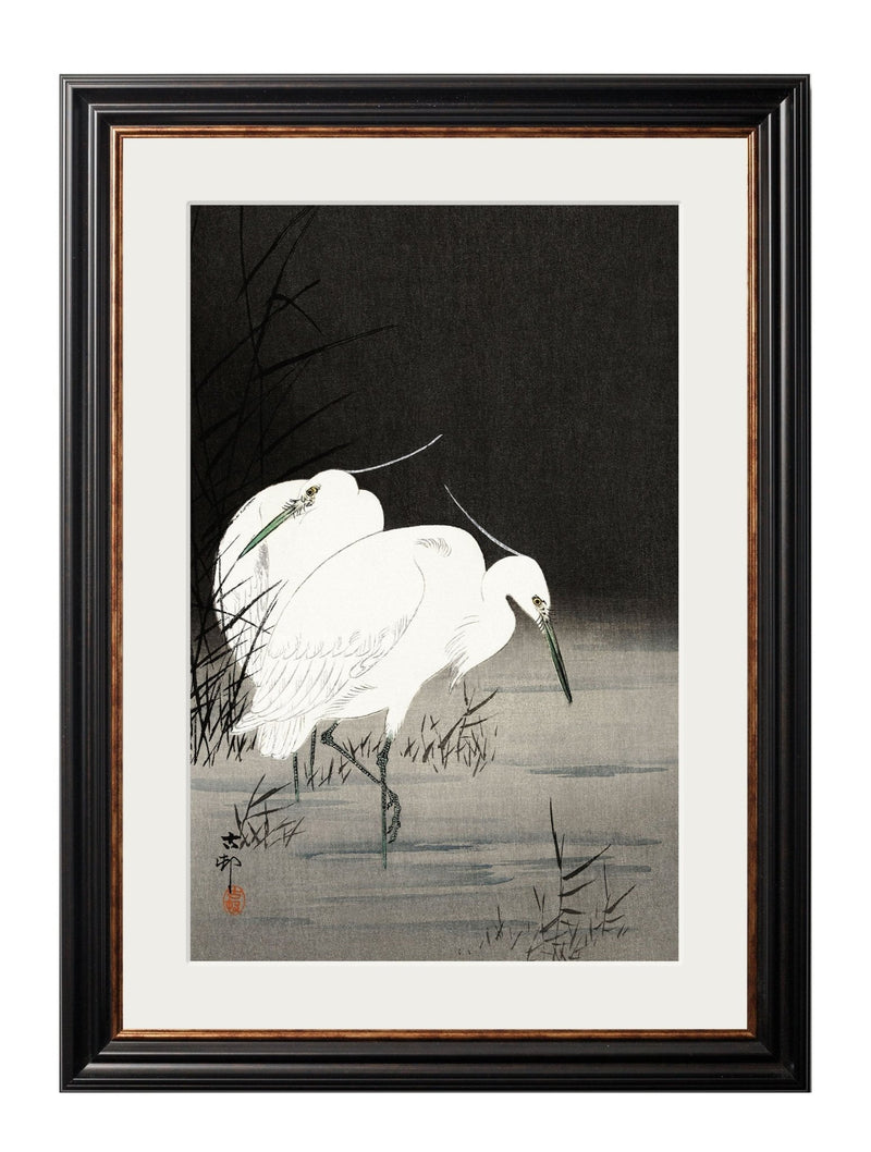 Quality Glass Fronted Framed Print, c.1910 Two Egrets in Reeds - Ohara Koson Framed Wall Art PictureVintage Frog T/AFramed Print