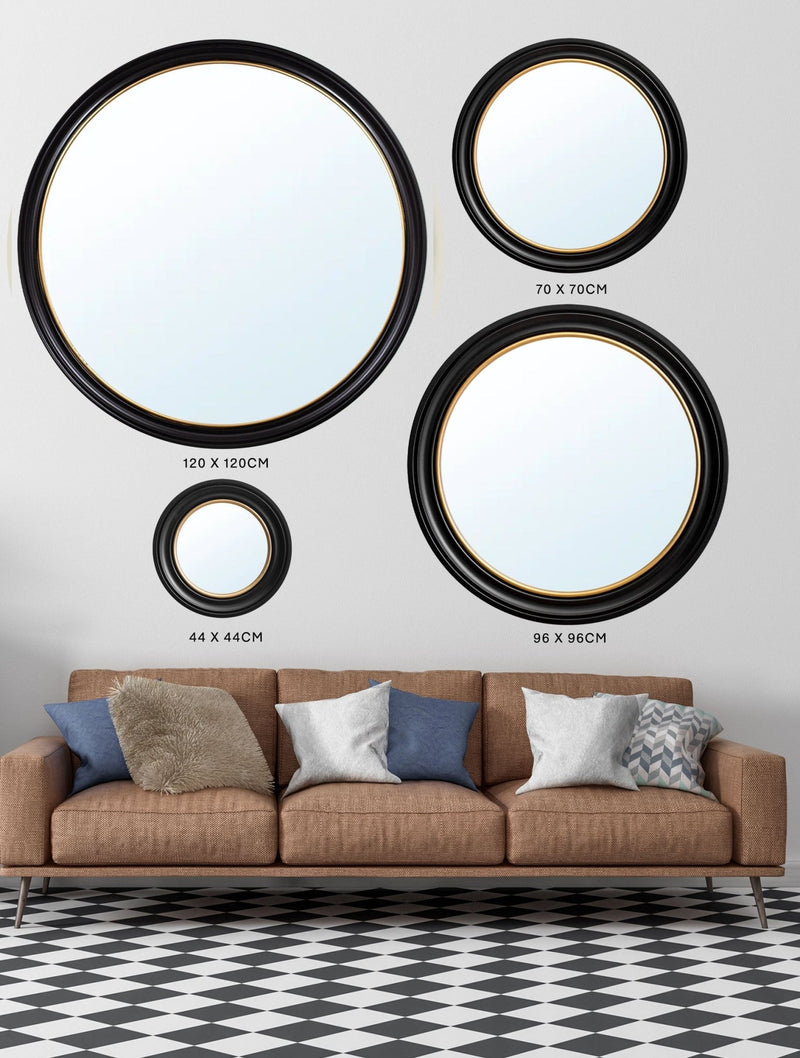 Quality Glass Fronted Framed Print, Round Mirror - Black and Gold Framed Wall Art PictureVintage Frog T/AMirrors
