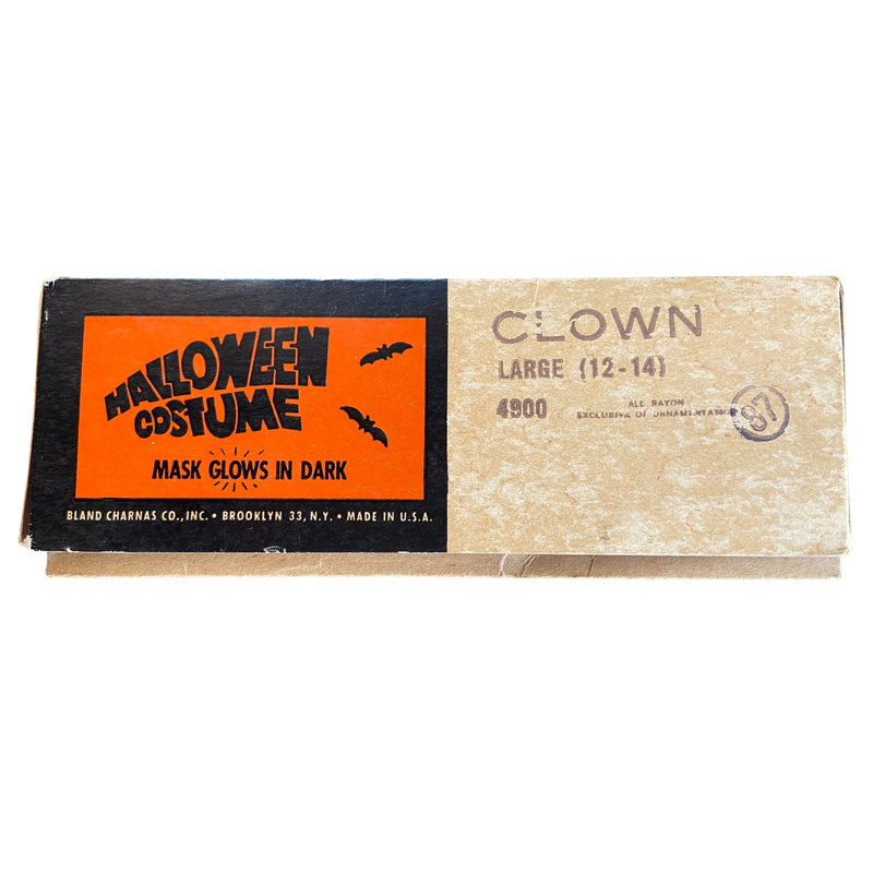 Rare 1960's Vintage Halloween Glow in the Dark Clown Mask & Costume from Spook Town by Ben Cooper, New York Size Large (12 - 14)Vintage FrogHalloween Dress Up