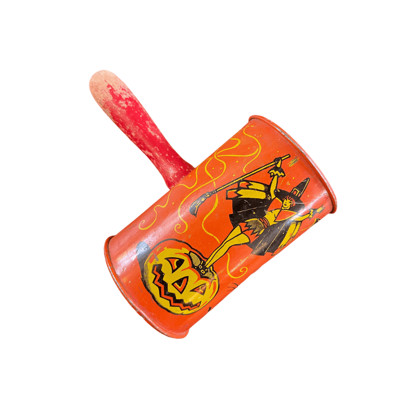 Rare Vintage 1950's Kirchhof Witch Design Halloween Tin Noisemaker Shaker ToyVintage FrogHalloween Fun