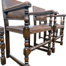 Set of 6 Jacobean Style Gothic Oak and Leather Dining ChairsVintage Frog