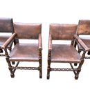 Set of 6 Jacobean Style Gothic Oak and Leather Dining ChairsVintage Frog