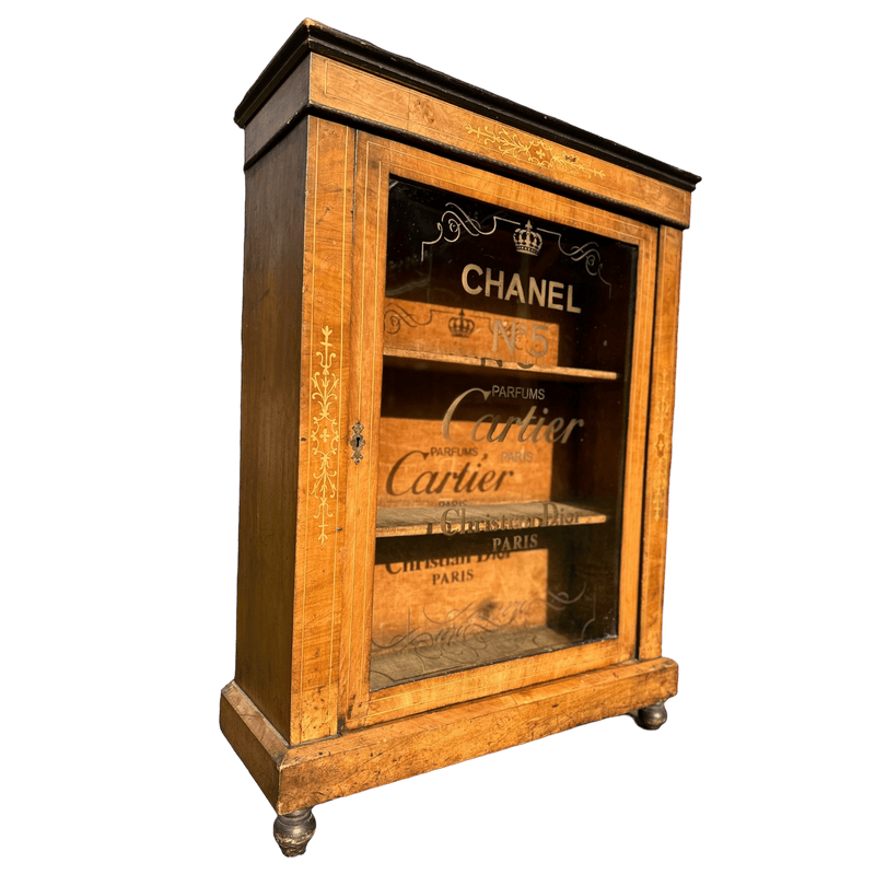 Victorian Antique Pier Cabinet 1 Door Glazed Bookcase Cupboard With Later LetteringVintage Frog
