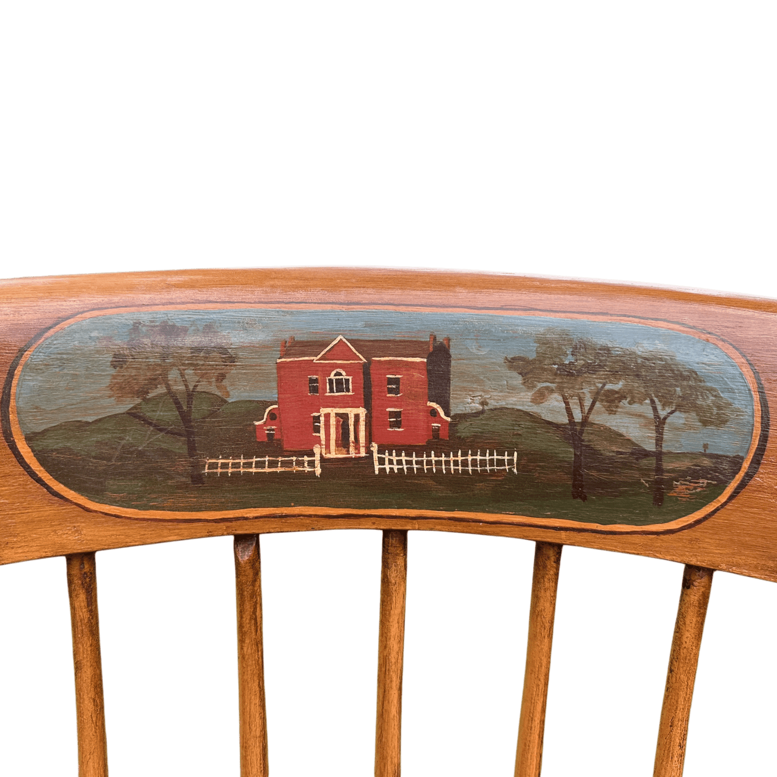Vintage Danish Spindle Back Rocking Chair With Hand Painted Details