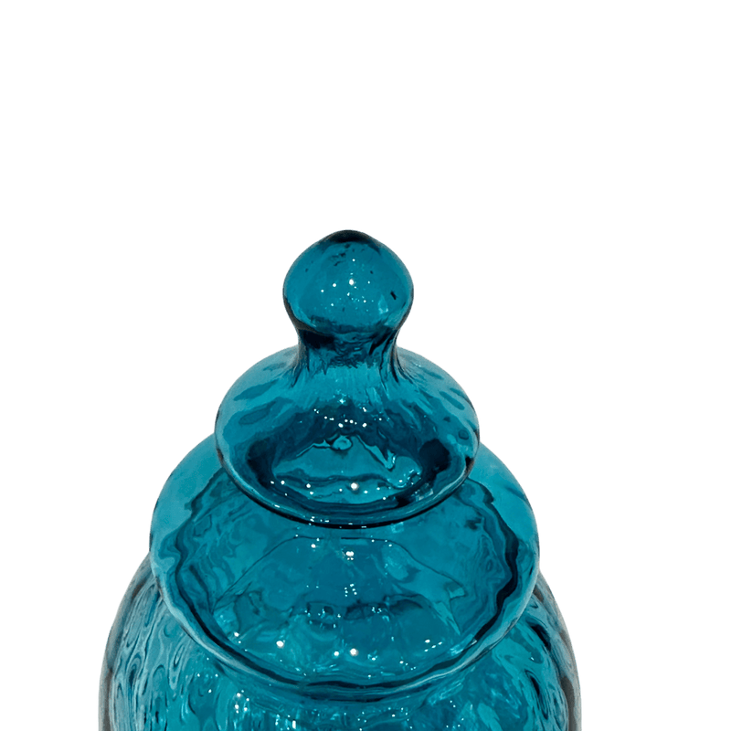 Vintage Light Blue Glass Lidded Jar Bowl, Mid Century Optic Ruffled Italian Empoli Glass VaseVintage Frog