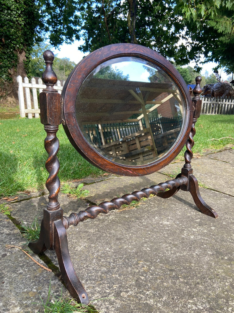 1930's Oak Oval Dressing Table Mirror On Barley Twist StandVintage Frog