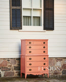 hand painted tall chest of drawers painted in Coral colour by fusion mineral paint