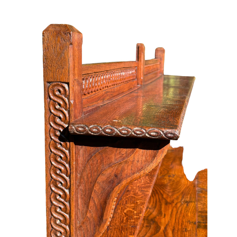 Antique Arts & Crafts Intricately Carved Solid Oak Buffet SideboardVintage Frog