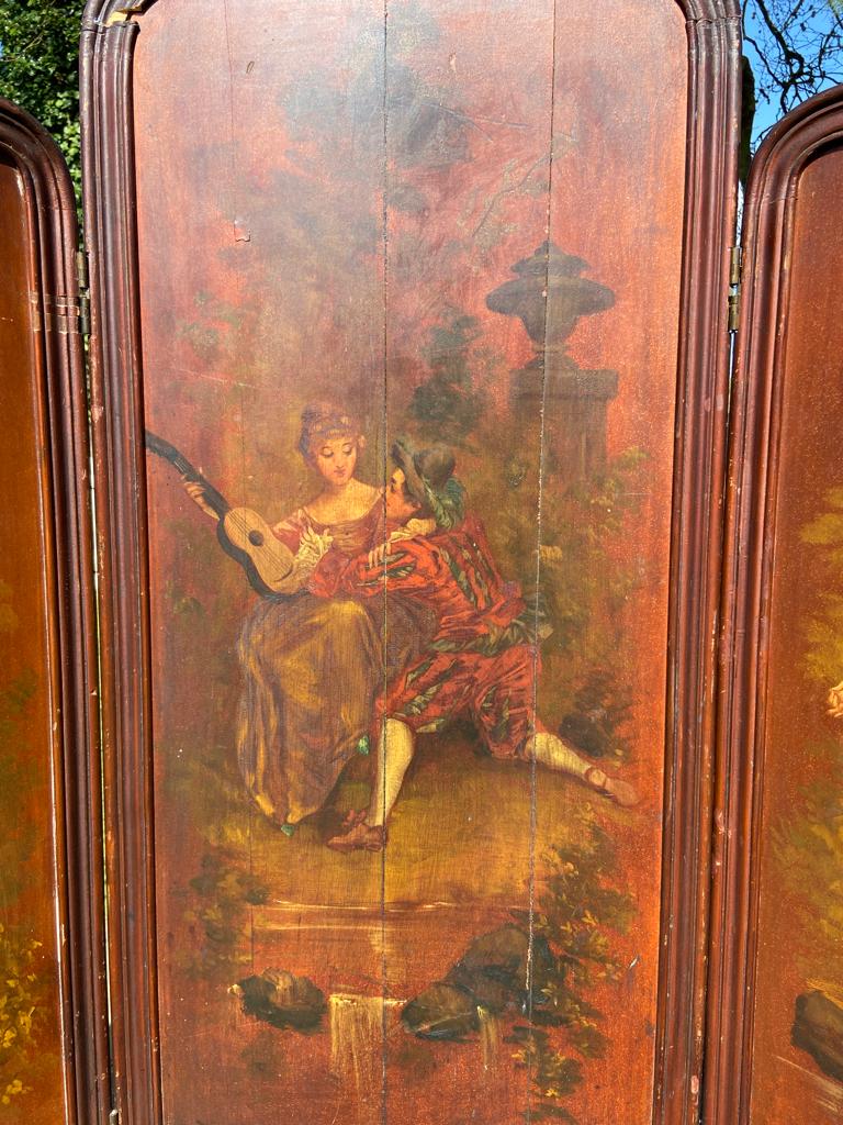 Antique French Hand Painted Tryptich Fire ScreenVintage FrogFurniture