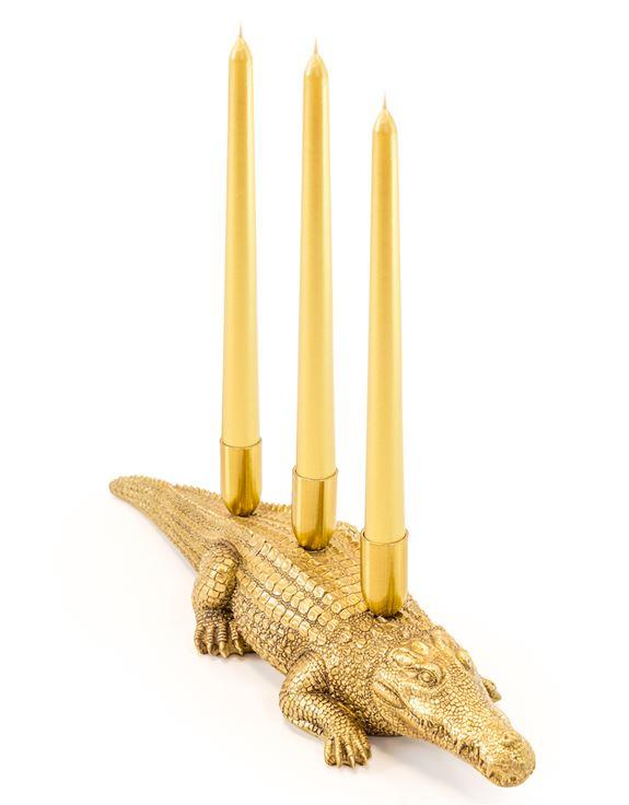 Antique Gold Crocodile Candle Holder Vintage Frog
