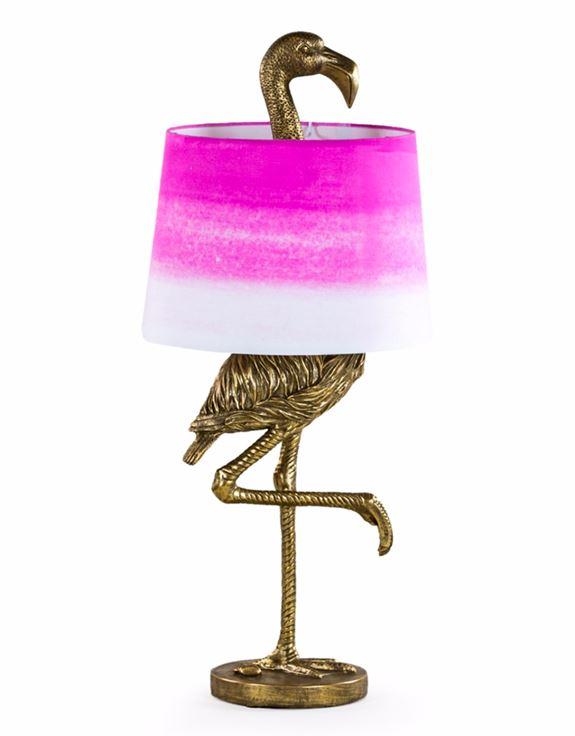 Antique Gold Effect Flamingo Table Lamp with Pink & White ShadeVintage FrogLighting