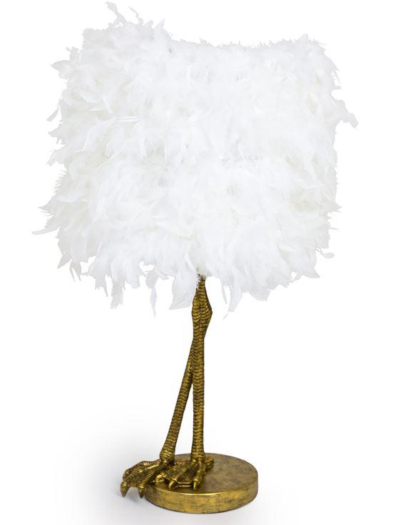 Antique Gold Effect Large Bird Leg Table Lamp with White Feather ShadeVintage FrogLighting