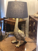 Antique Gold Goose Table Lamp With Grey ShadeVintage FrogLighting