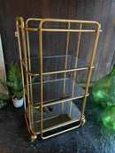 Antique Gold Style Metal Cocktail Drinks Trolley With Mirrored ShelvesVintage Frog M/RVintage Item