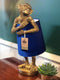 Antique Style Gold Monkey Lamp Clutching Blue Velvet Shade.Vintage FrogLighting