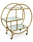 Antique Style Round Gold Leaf Metal Bar Drinks Trolley with Mirror ShelvesVintage FrogDrinks Trolley