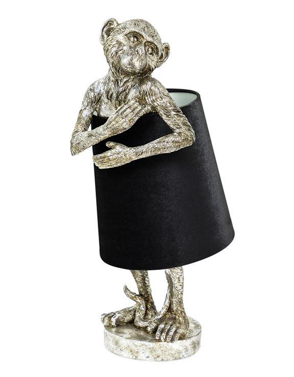 Antique Style Silver Monkey Lamp Clutching Black Velvet Shade.Vintage FrogLighting