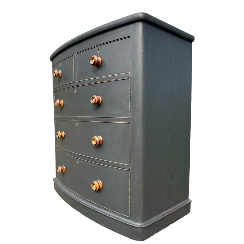 Antique Victorian Black Painted Chest of Drawers With Ornate Turned HandlesVintage Frog