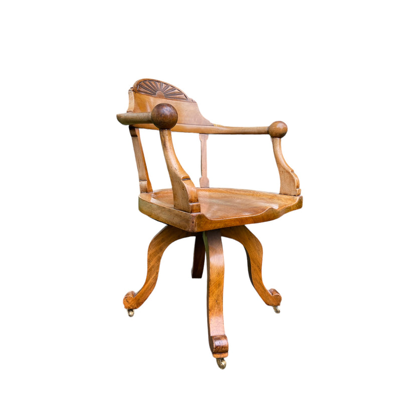 Antique Walnut Swivel Office / Desk Study ChairVintage FrogFurniture