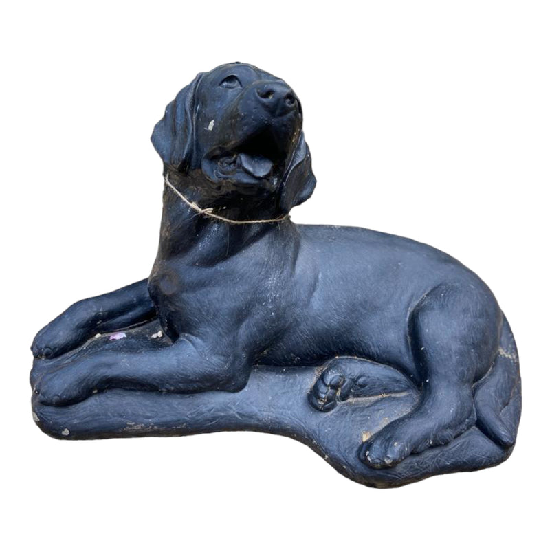 Black Painted Small Laying Labrador Dog Stone Garden Ornament FiguireVintage FrogFurniture