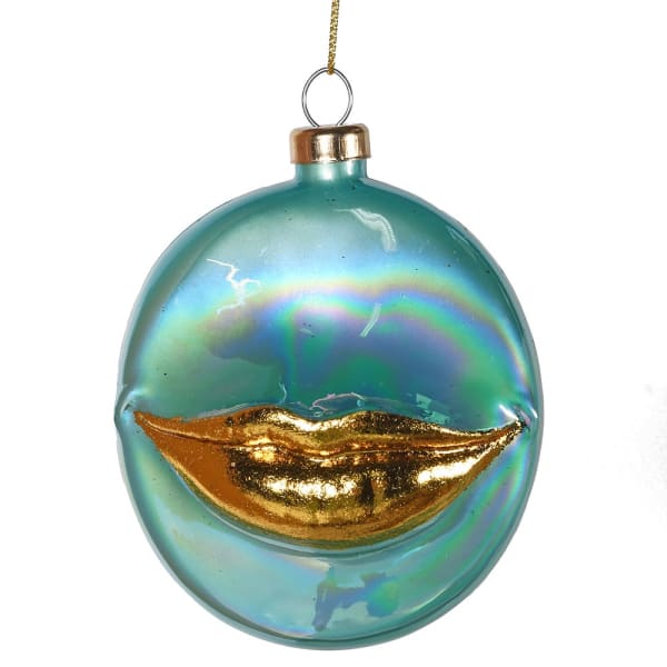 Blue and Gold Lips Christmas Tree Bauble DecorationVintage Frog C/HChristmas Bauble