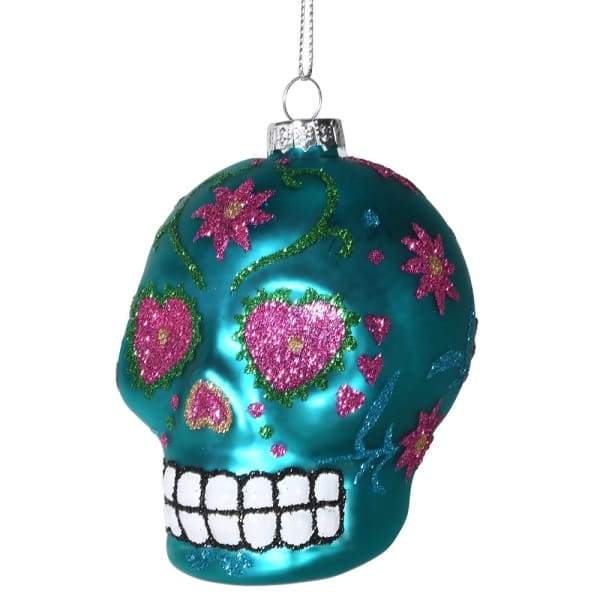 Blue Mexican Glitter Skull Christmas Tree Hanging BaubleVintage FrogChristmas Bauble