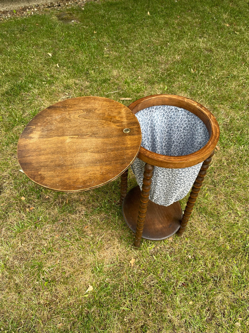 Bobbin Legged Circular Sewing Table With Fabric BasketVintage FrogFurniture