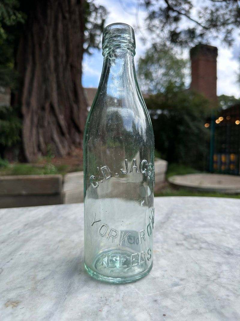 C.D. Jagger, York Road, Leeds Antique Aqua Blue Glass Bottle - Vintage Glass BottleVintage FrogBottle