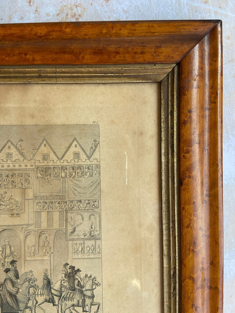 "Cheapside Cross" Etching Print Framed In an Antique Maple Veneer FrameVintage Frog