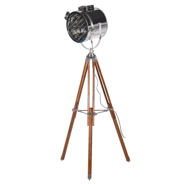 Chrome and Wood Tripod LampVintage Frog C/H