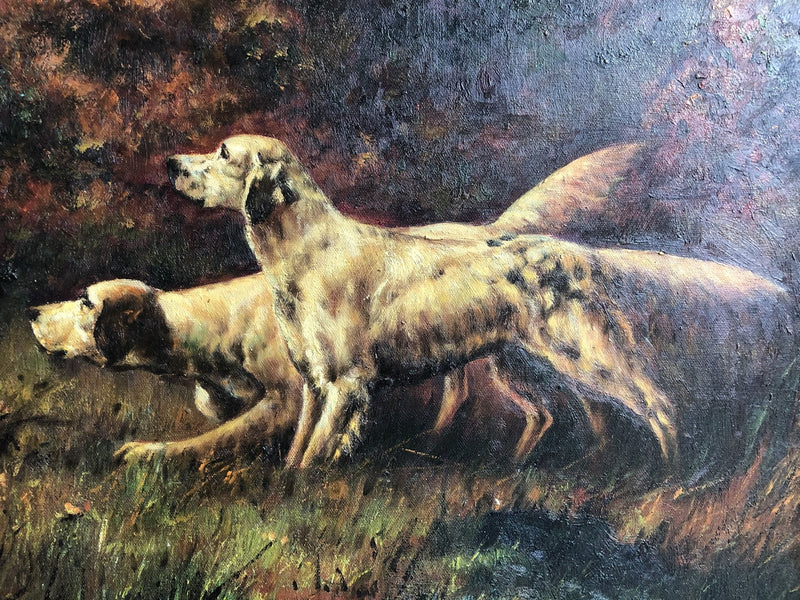Contemporary Oil on Canvas Of English Setter DogsVintage FrogVintage Item