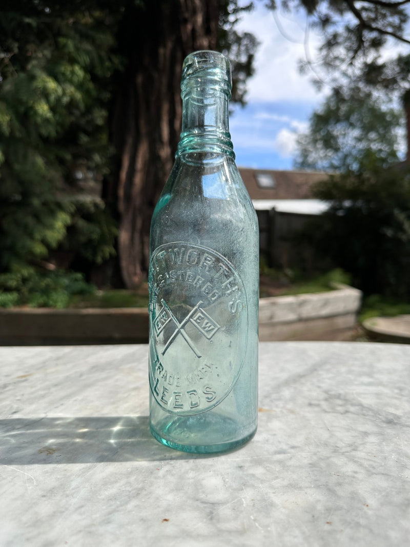 E. Whitworths, Leeds, Antique Aqua Blue Glass Bottle - Vintage Glass BottleVintage FrogBottle