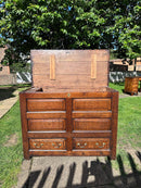 Early 19th Century Antique Tall Oak Mule Chest, Blanket Chest With Candle BoxVintage Frog