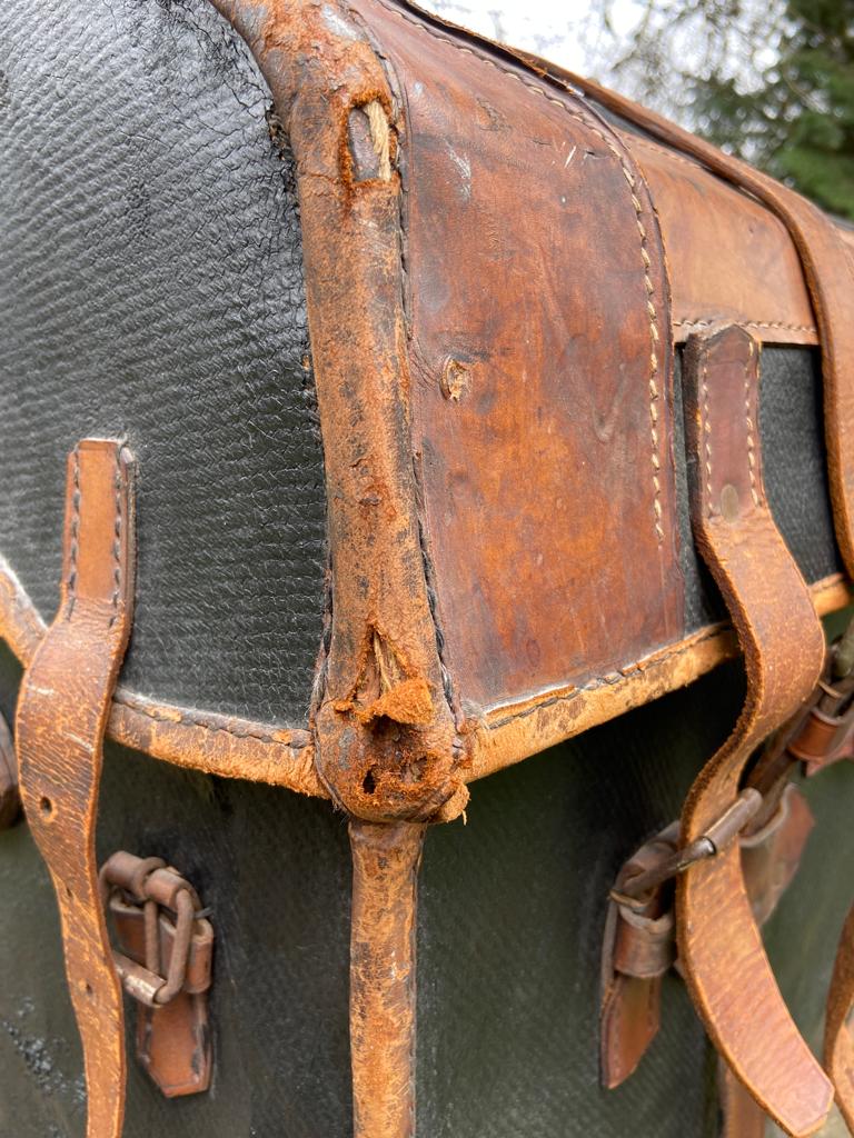 Early 20th Century Canvas and Leather Carriage Dome TrunkVintage FrogFurniture