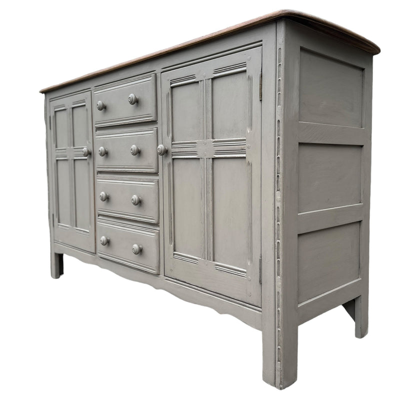 Ercol Taupe Grey Painted Sideboard With Four Drawers And Two CupboardsVintage FrogHand Painted Furniture