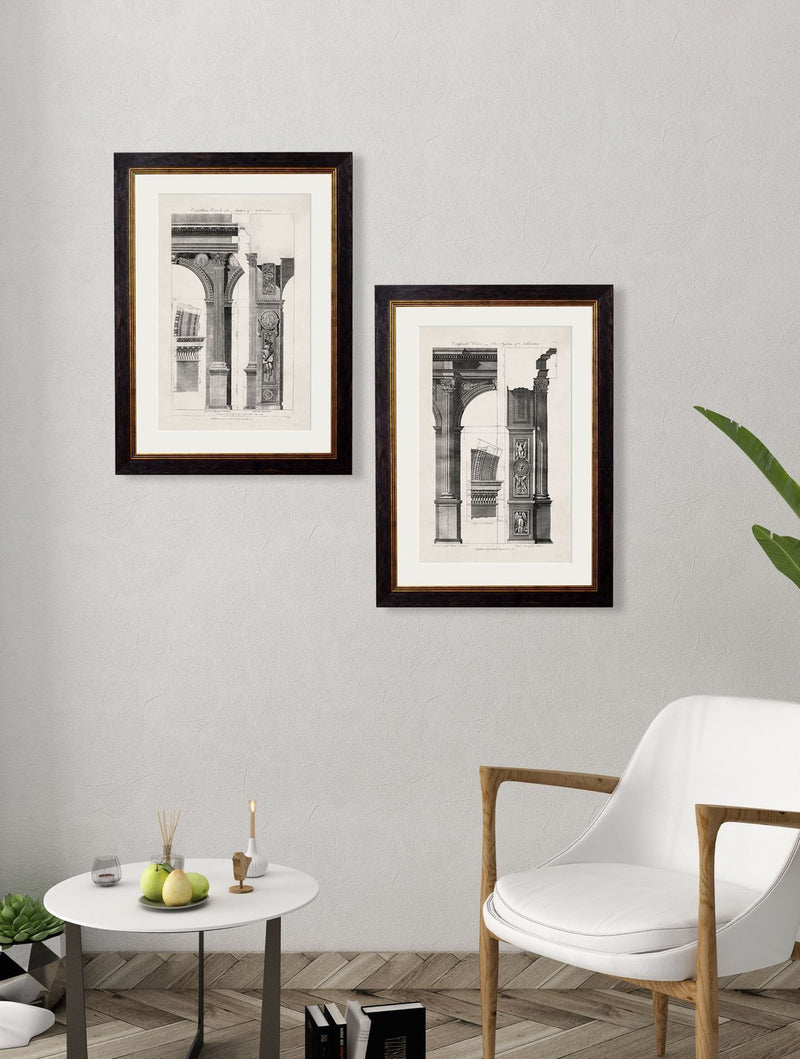 Framed Architectural Studies of Arches Prints - Referenced From A Detailed Late 1700s PrintVintage FrogPictures & Prints