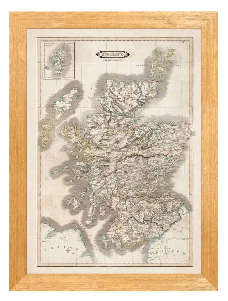 Framed Map of Scotland Print - Referenced From an Original 1800s MapVintage FrogPictures & Prints