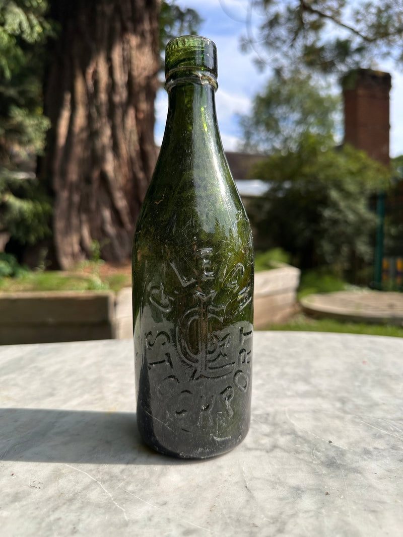 G. Leigh, Stockport Antique Green Glass Bottle - Vintage Glass BottleVintage FrogBottle