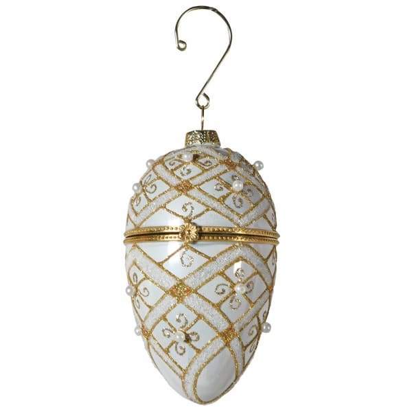 Gold Bead Faberge Egg Style Christmas Tree Hanging BaubleVintage FrogChristmas Bauble